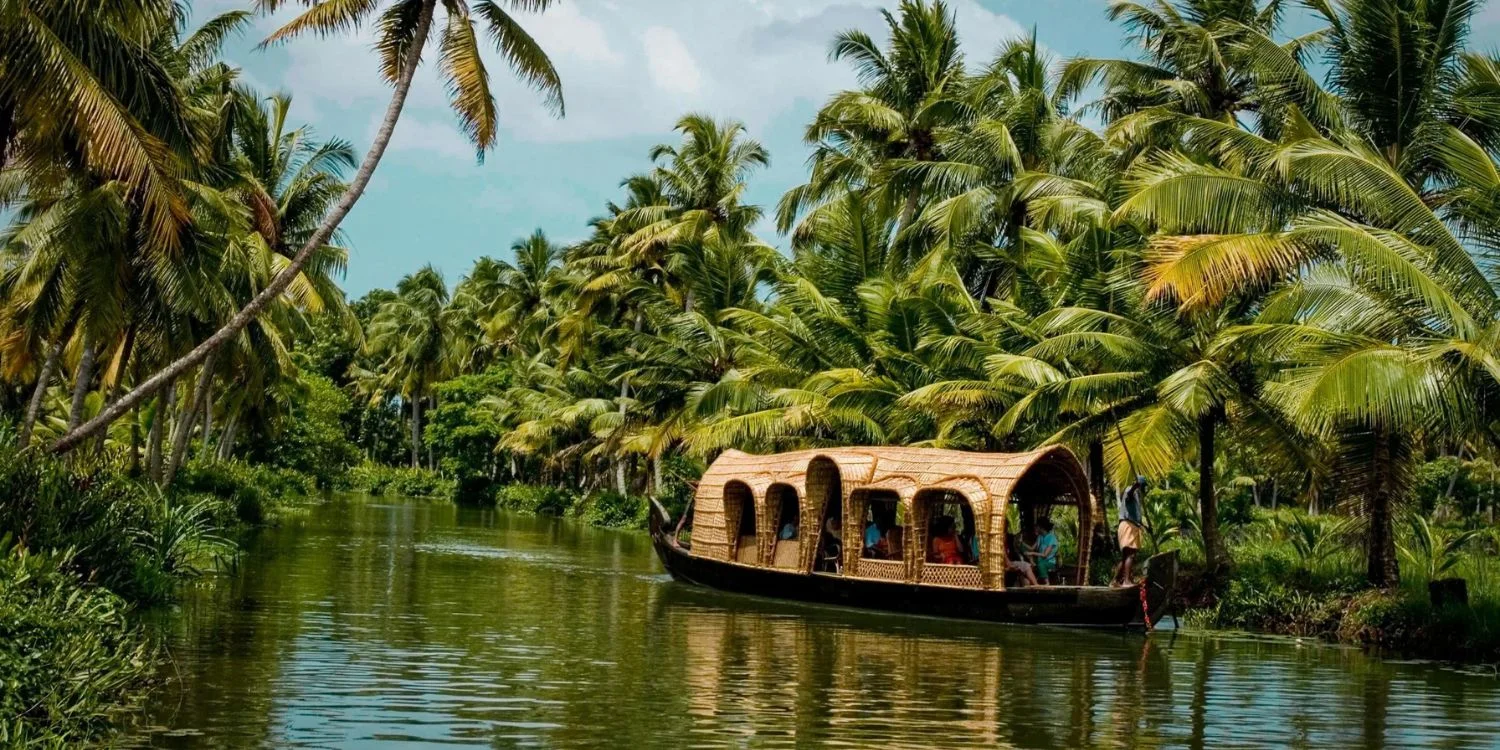 South India landscape with temples and backwaters